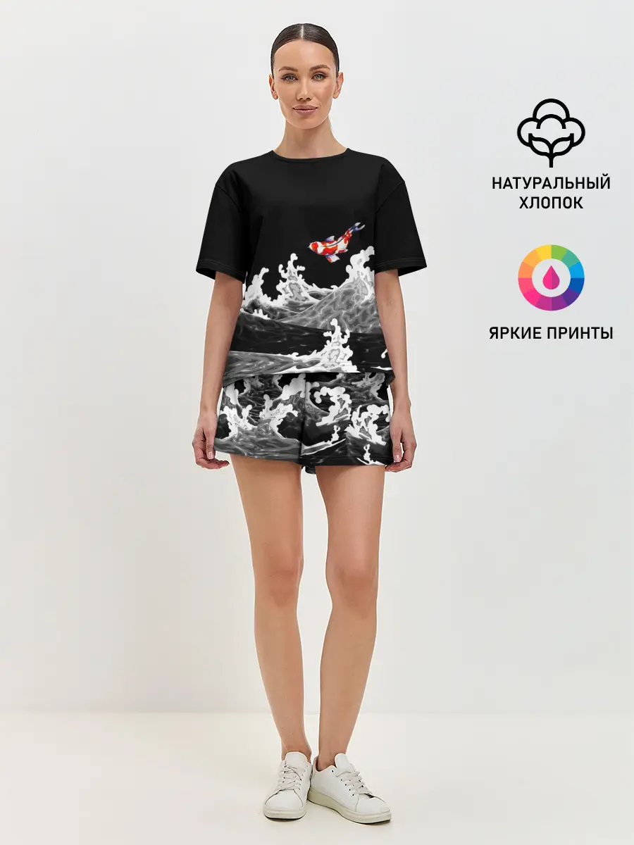 Женская пижама с шортами / Карп Кои Волна Япония Рыба