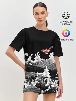 Женская пижама с шортами / Карп Кои Волна Япония Рыба