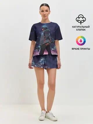 Женская пижама с шортами / Танджиро в ночном городе