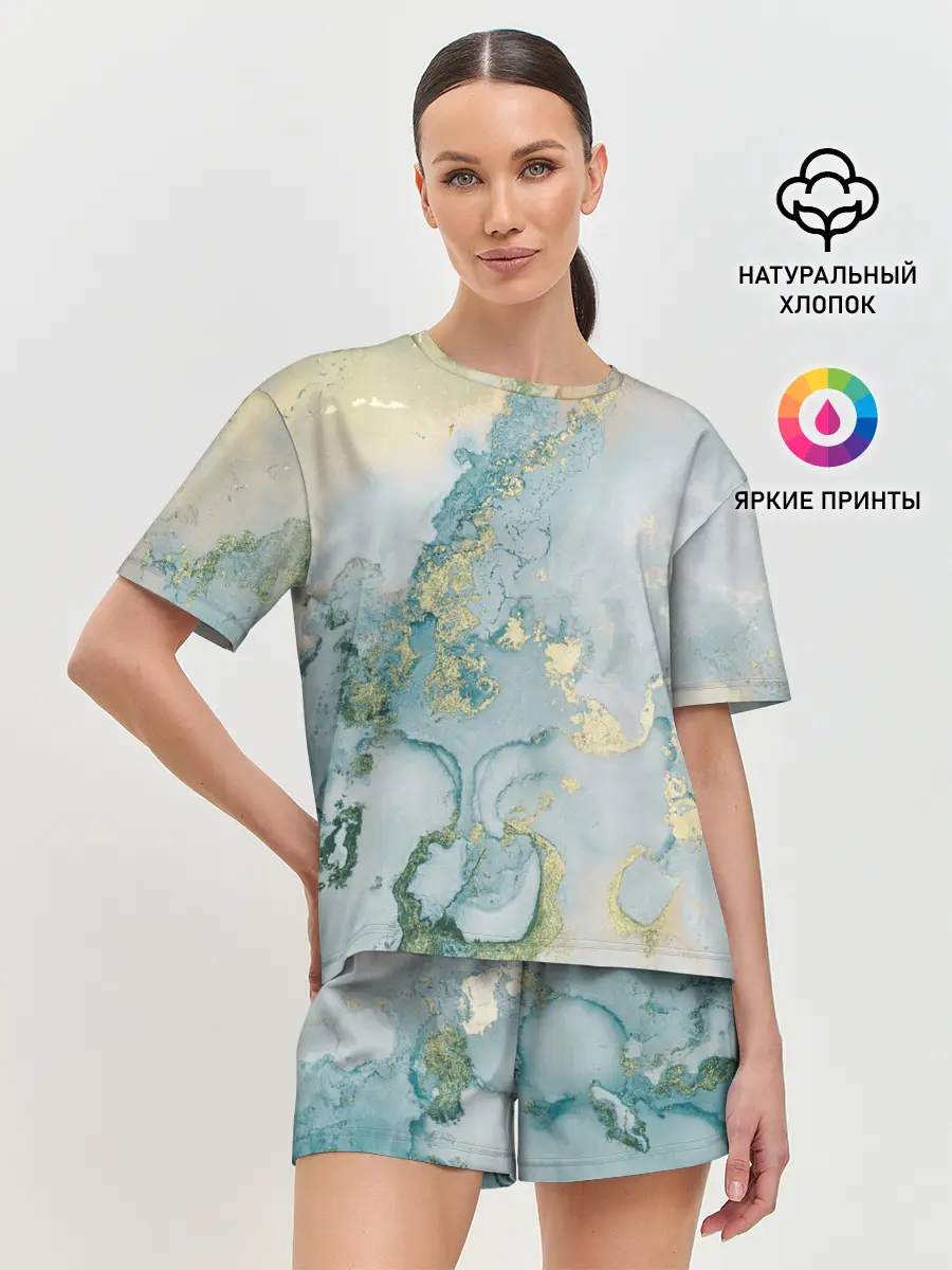 Женская пижама с шортами / Абстрактный мрамор