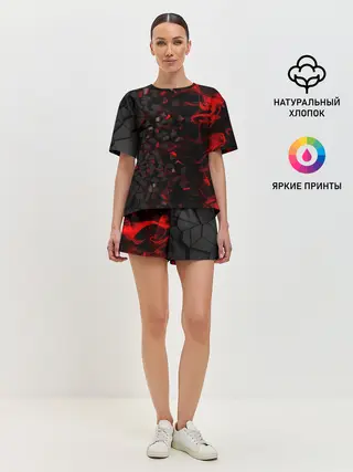 Женская пижама с шортами / 3Д Разлом | 3D Плиты и огонь