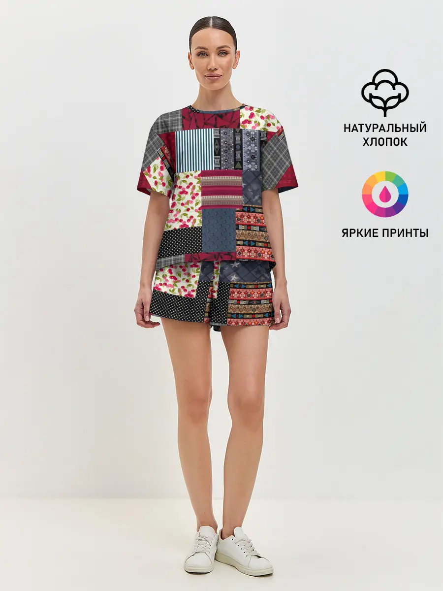 Женская пижама с шортами / Деревенский стиль. Пэчворк.