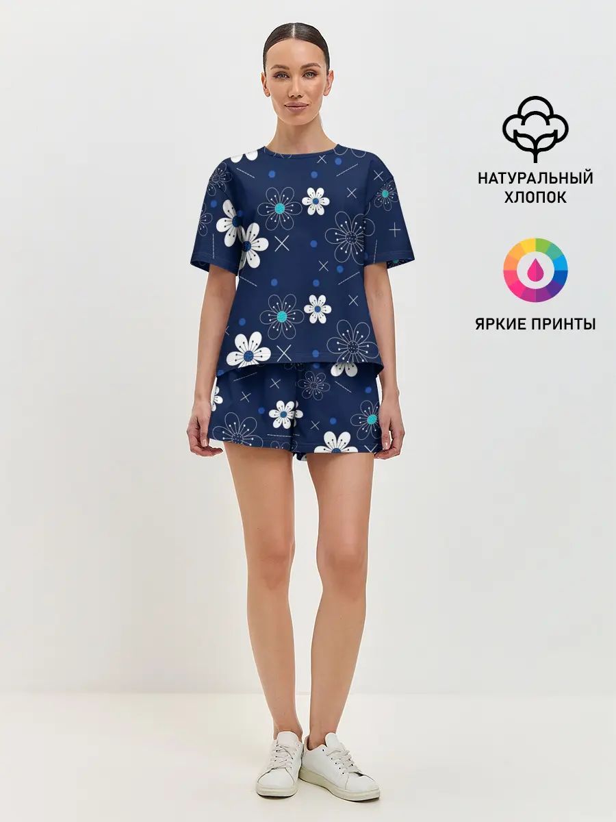 Женская пижама с шортами / Ночная поляна