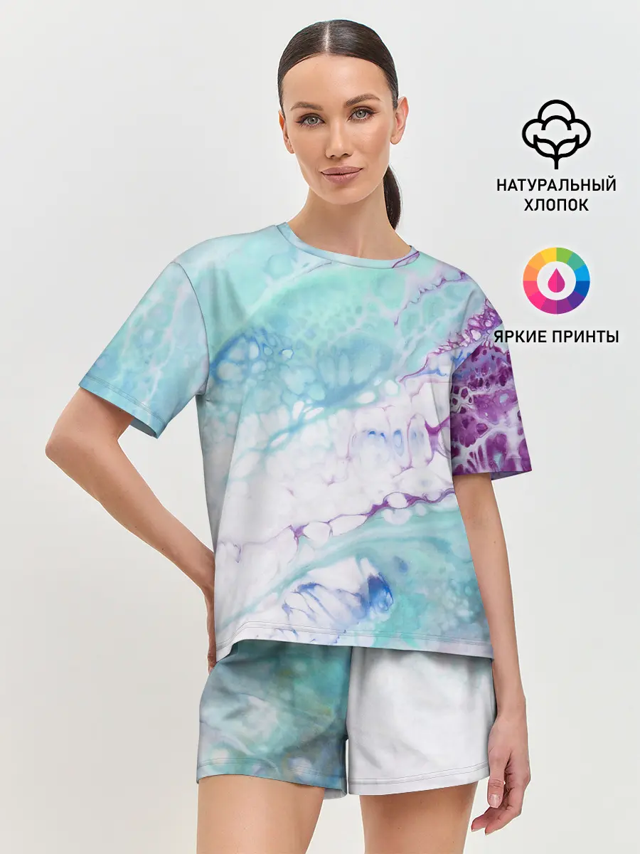 Женская пижама с шортами / Цветная морская пена