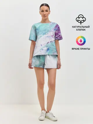 Женская пижама с шортами / Цветная морская пена