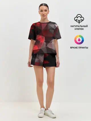 Женская пижама с шортами / Серо-красная абстракция