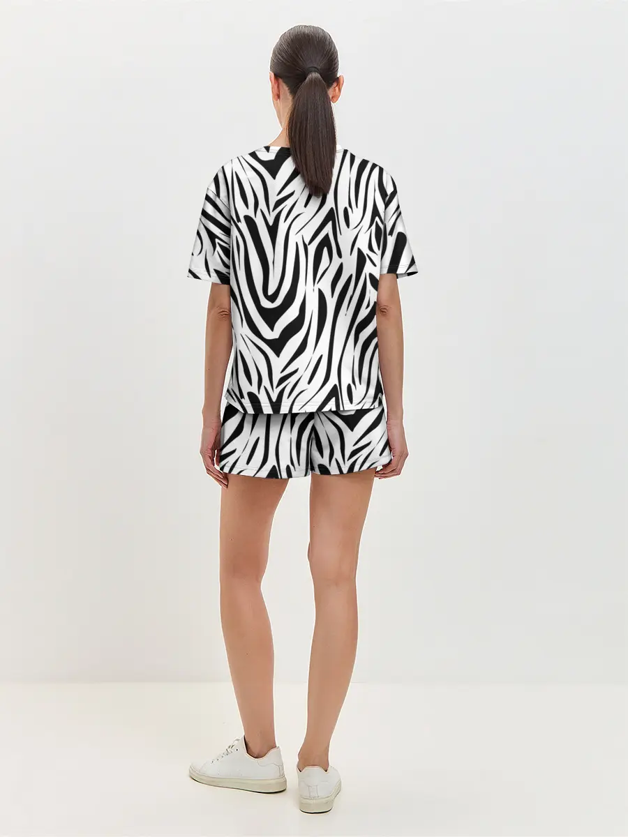 Женская пижама с шортами / Черно-белая зебра