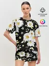 Женская пижама с шортами / Ромашки на черном фоне