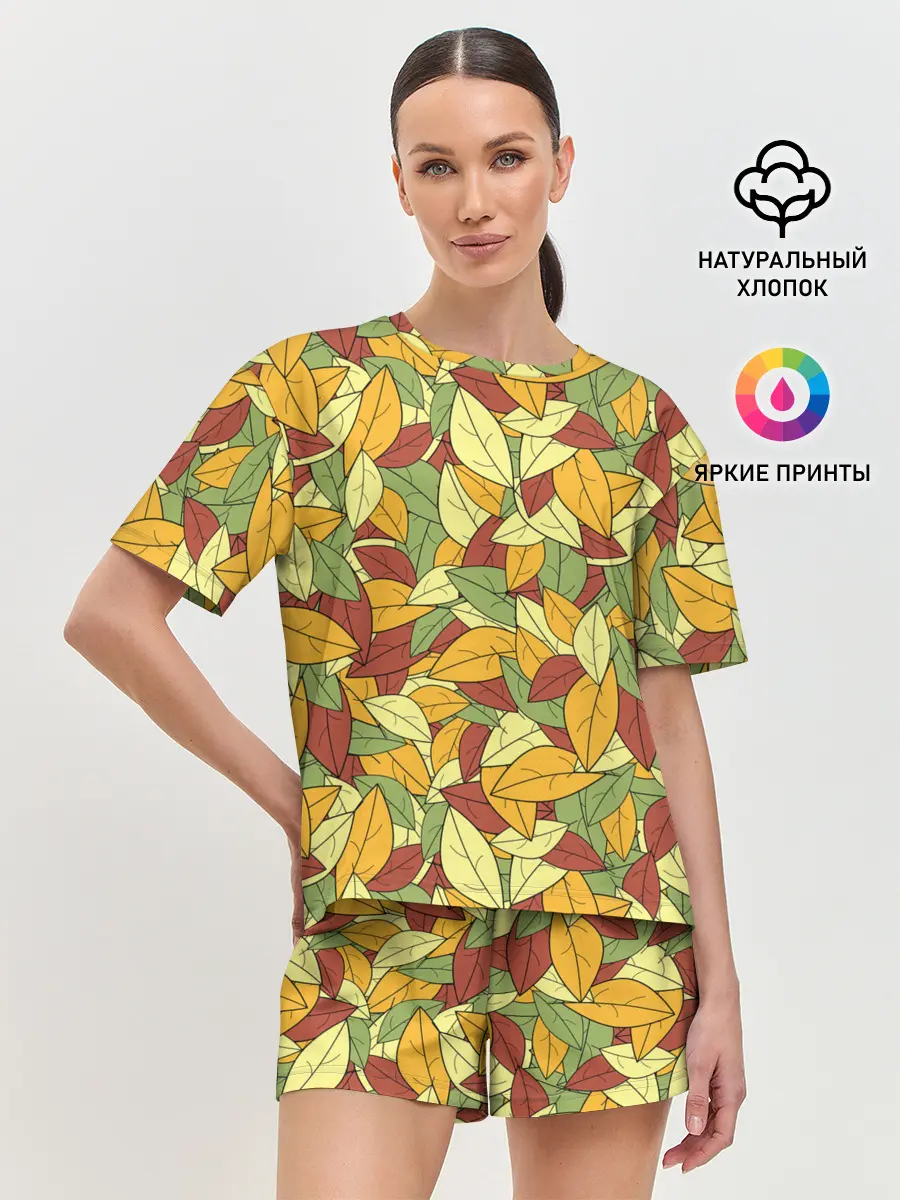 Женская пижама с шортами / Яркие осенние листья
