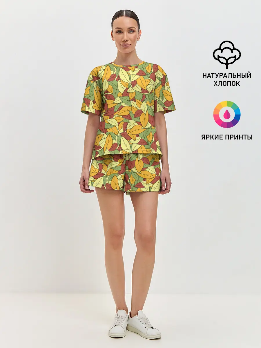 Женская пижама с шортами / Яркие осенние листья