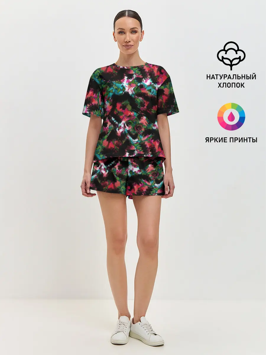 Женская пижама с шортами / Гранжевый абстрактный узор