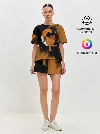 Женская пижама с шортами / Кошачья Йога - Взрыв