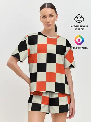 Женская пижама с шортами / Образец шахматной доски