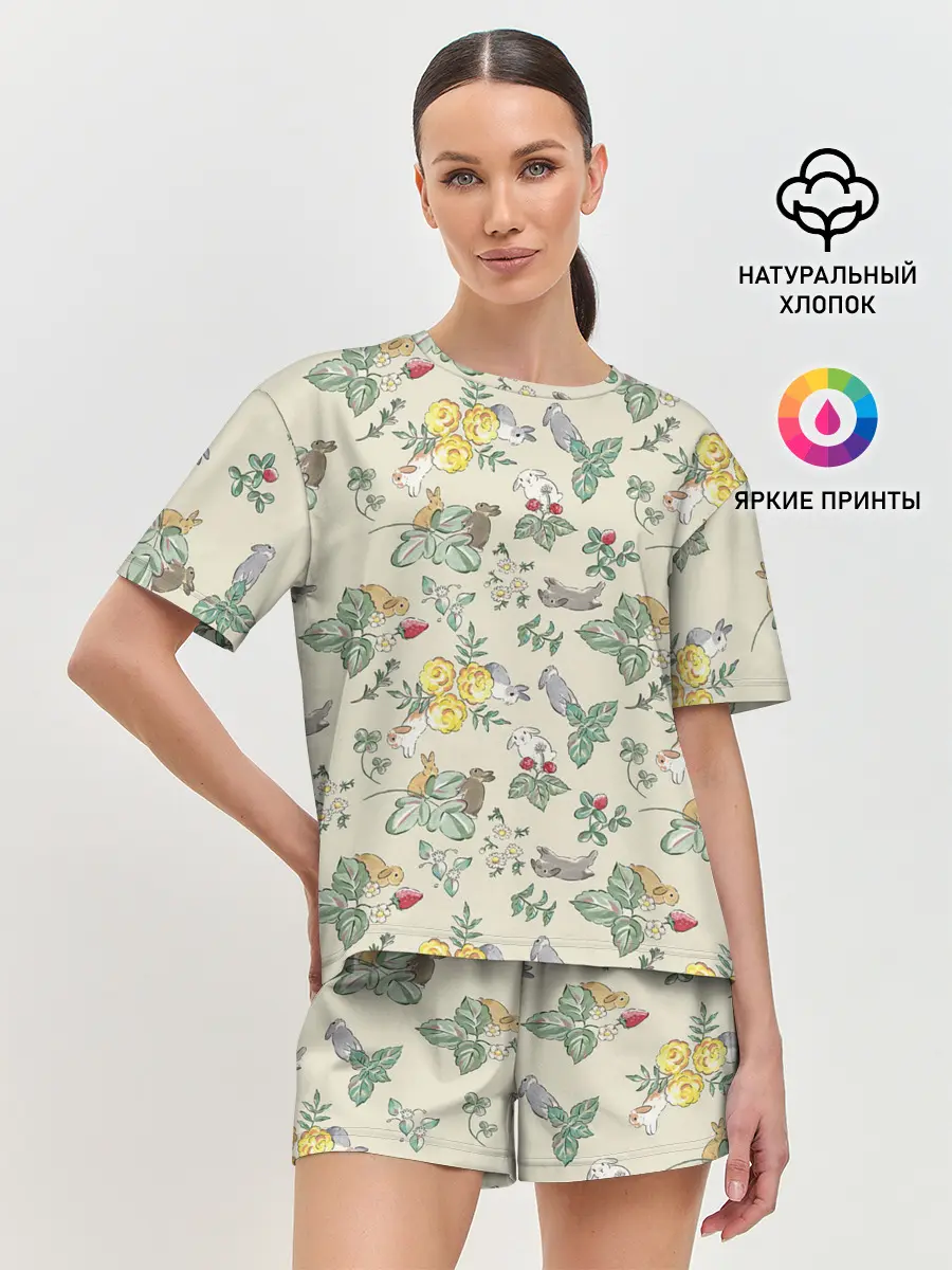 Женская пижама с шортами / Зайчики с Цветочками