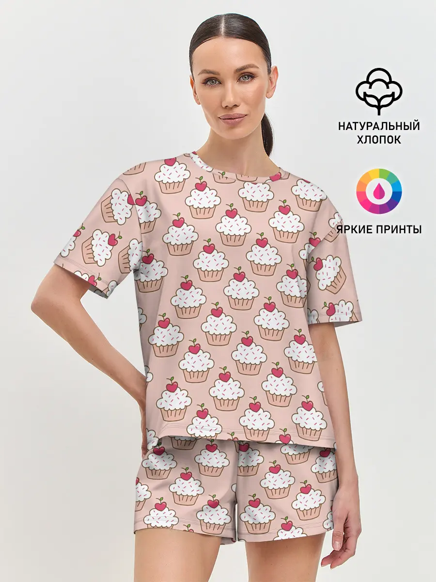 Женская пижама с шортами / Вишенка на кексе