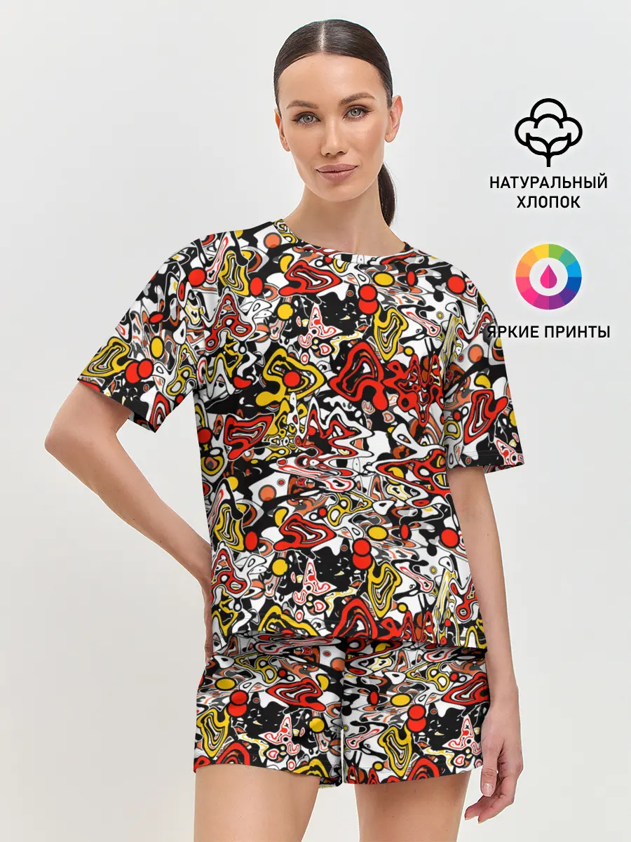 Женская пижама с шортами / Абстрактный разноцветный узор
