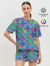 Женская пижама с шортами / Неоновый яркий абстрактный узо