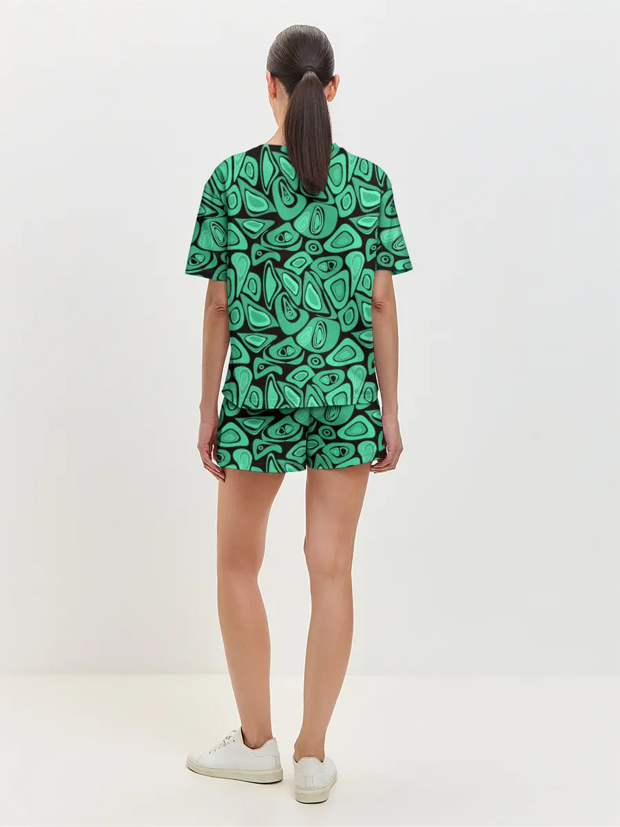 Женская пижама с шортами / Зеленый абстрактный узор