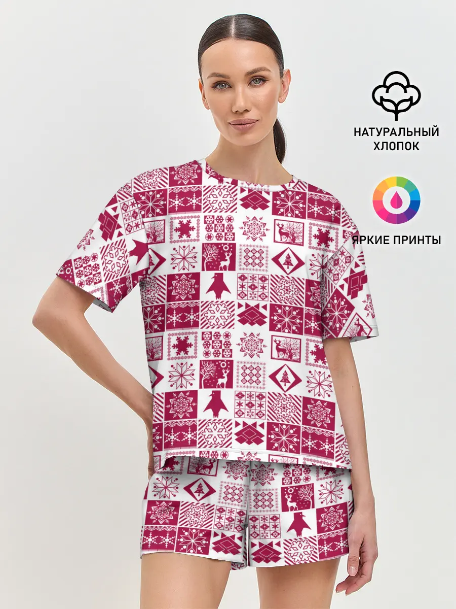 Женская пижама с шортами / Новогодний рождественский узор