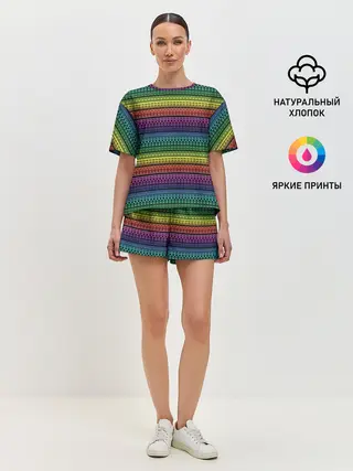 Женская пижама с шортами / Этнический радужный орнамент