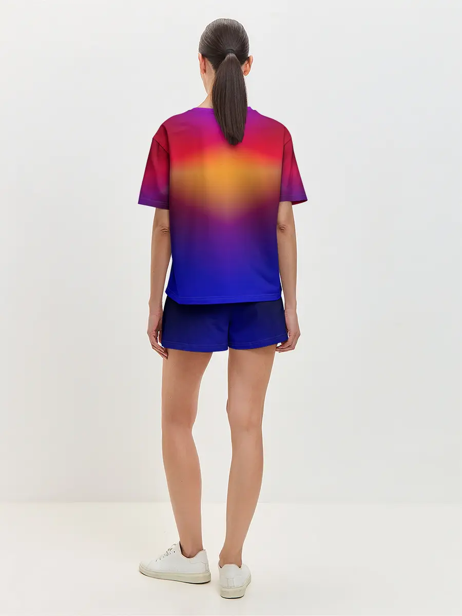 Женская пижама с шортами / Размытый оранжево-фиолетовый