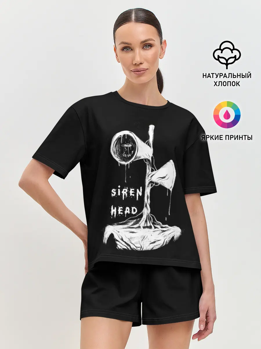 Женская пижама с шортами / Сиреноголовый ЧБ Siren Head
