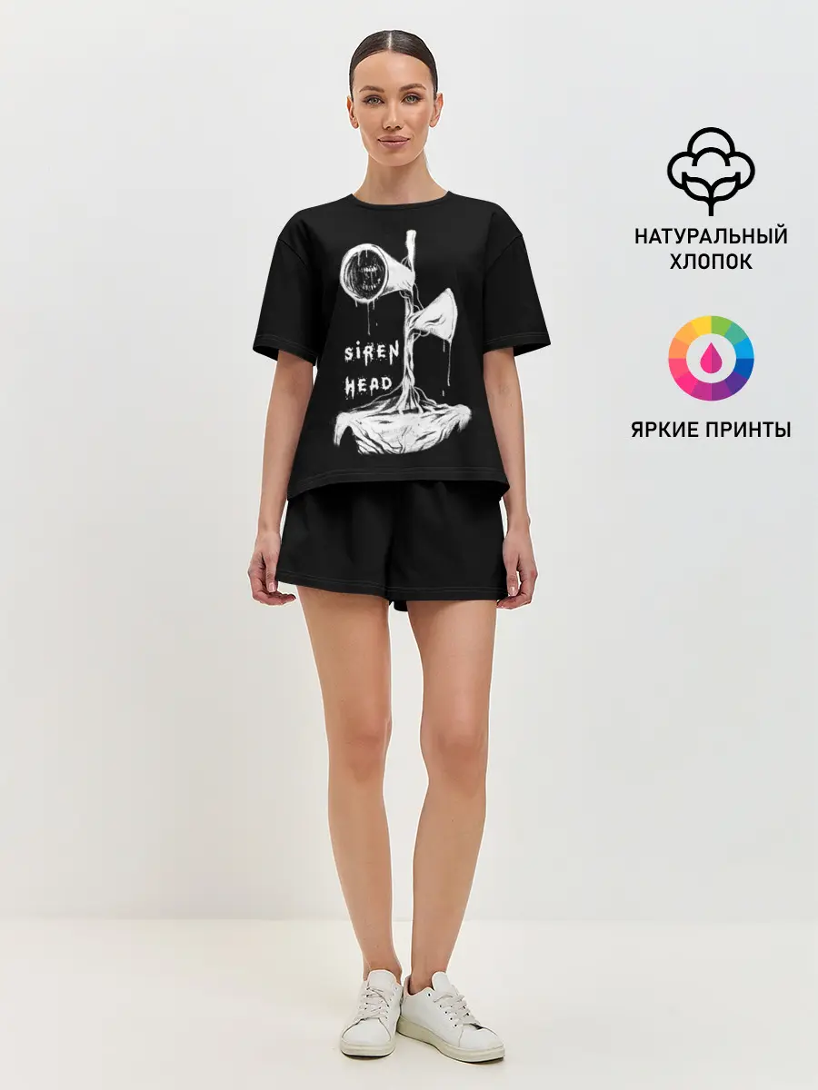 Женская пижама с шортами / Сиреноголовый ЧБ Siren Head