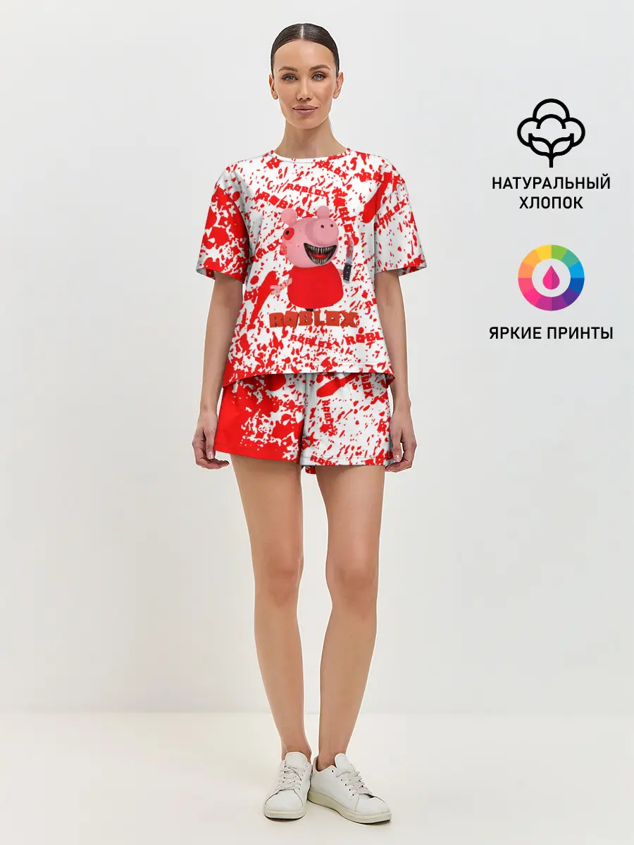 Женская пижама с шортами / Roblox piggy/Свинка Пигги.