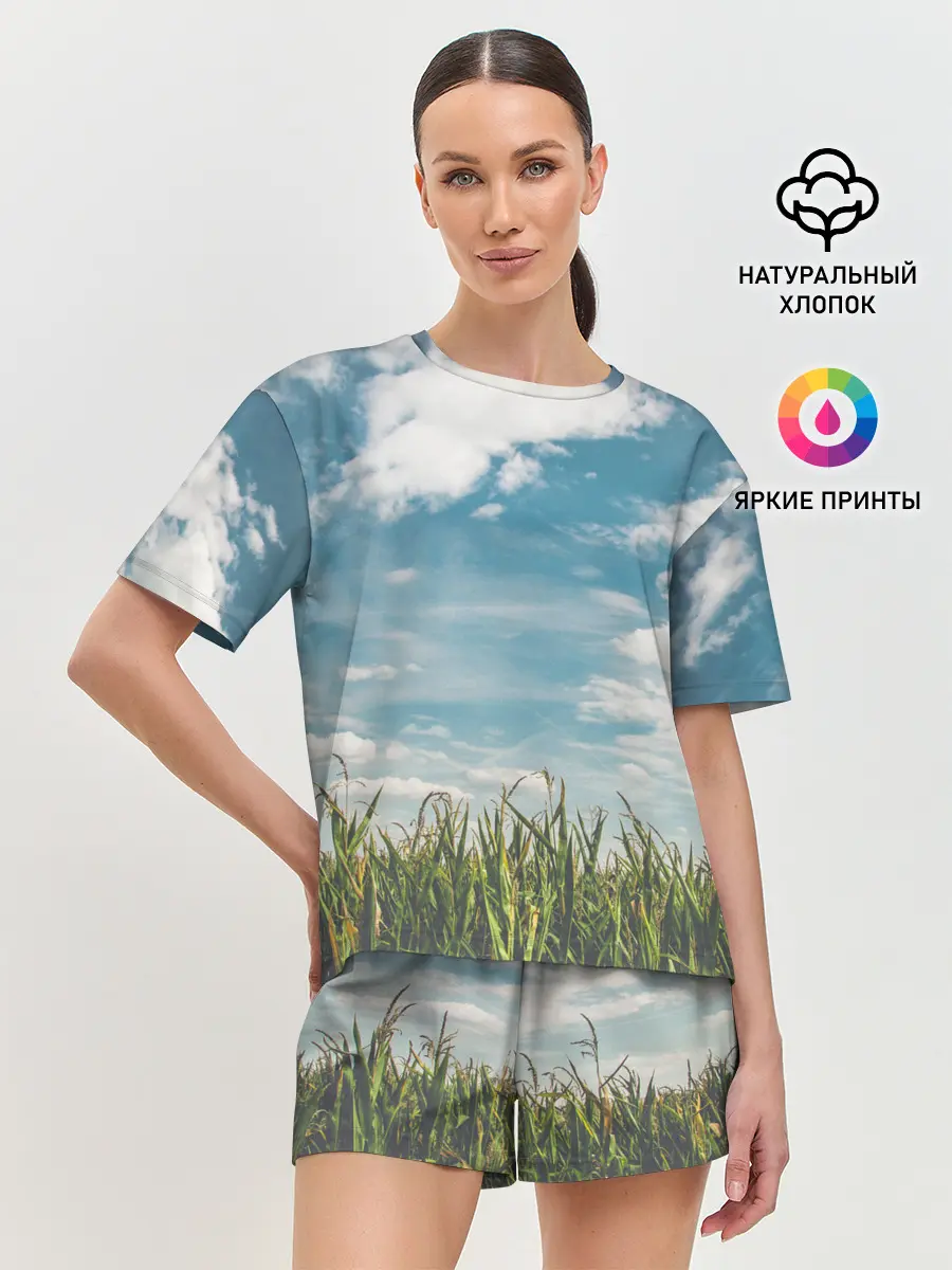 Женская пижама с шортами / Небушко и полюшко