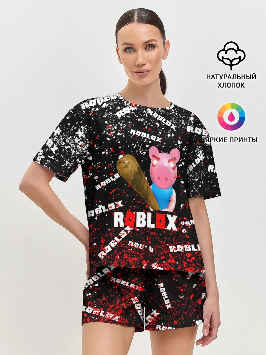 Женская пижама с шортами / Roblox piggy/Свинка Пигги.