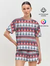 Женская пижама с шортами / Этнический красно-синий узор