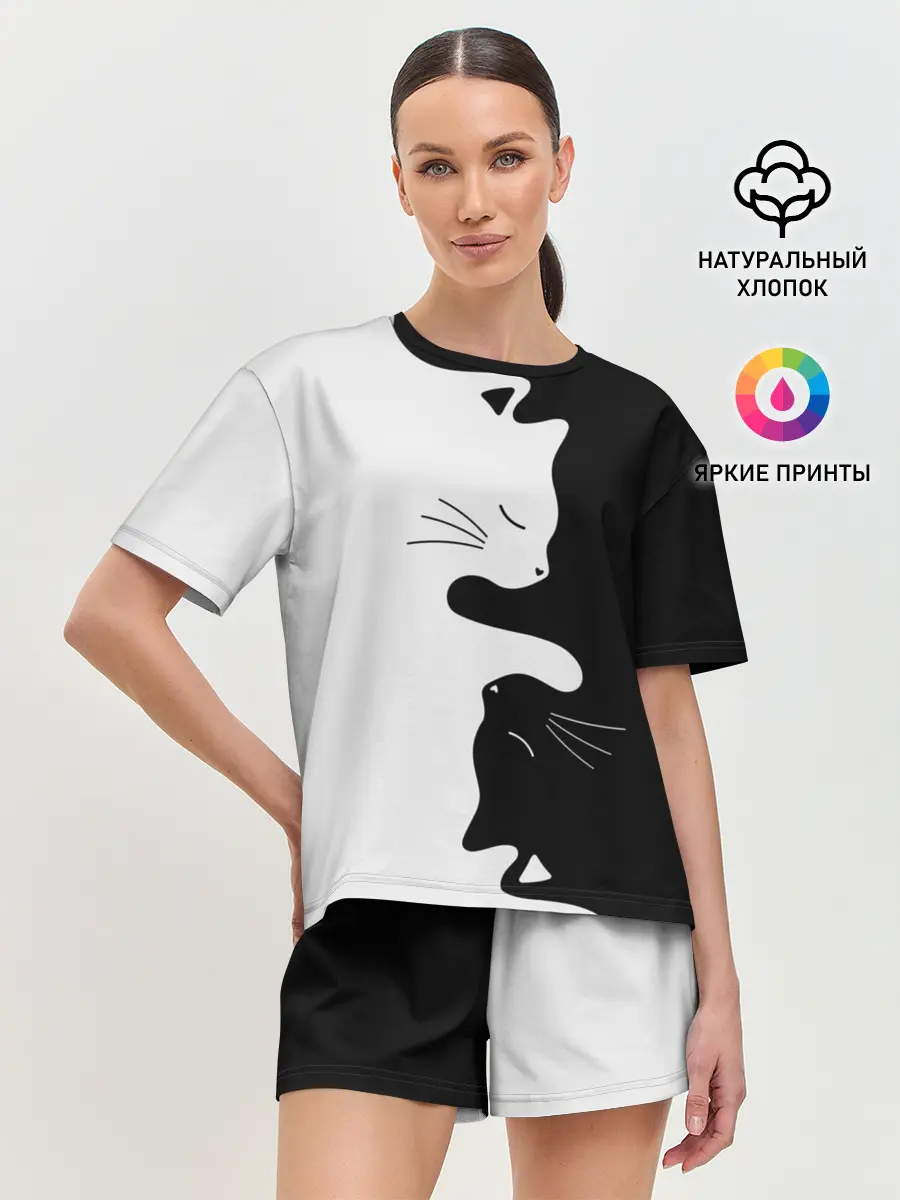 Женская пижама с шортами / Коты инь янь