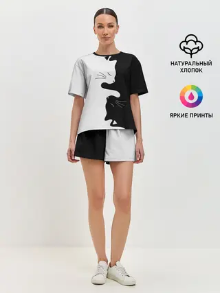 Женская пижама с шортами / Коты инь янь
