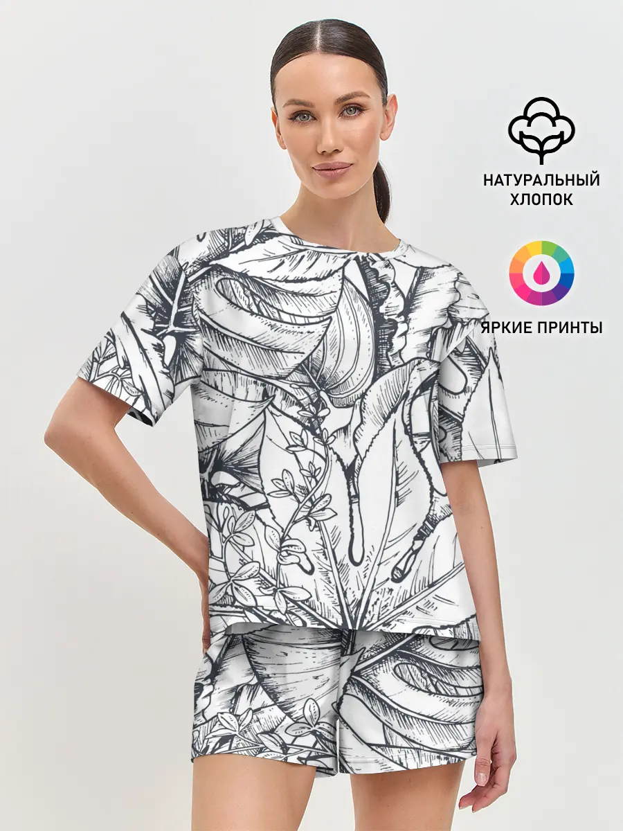 Женская пижама с шортами / Тропические листья