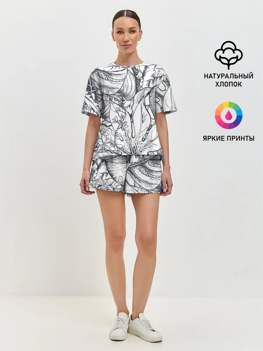 Женская пижама с шортами / Тропические листья