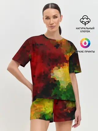 Женская пижама с шортами / Абстрактная мазаика витраж