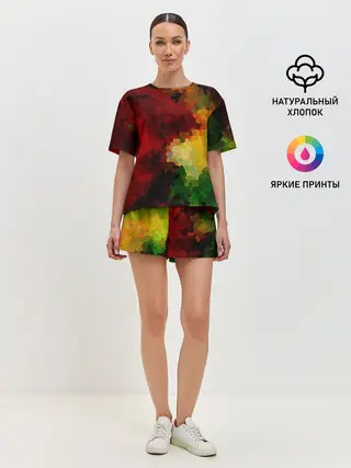 Женская пижама с шортами / Абстрактная мазаика витраж