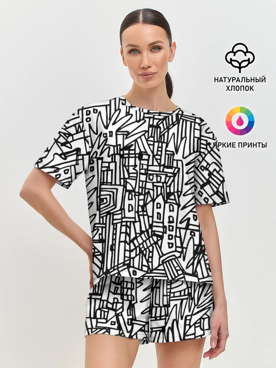 Женская пижама с шортами / Городской скетч
