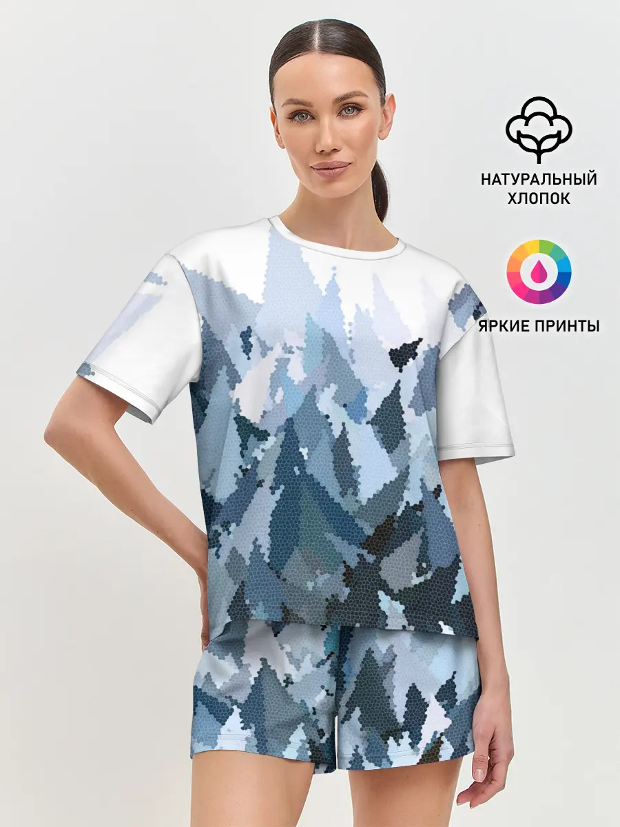 Женская пижама с шортами / Абстрактная мазаика витраж