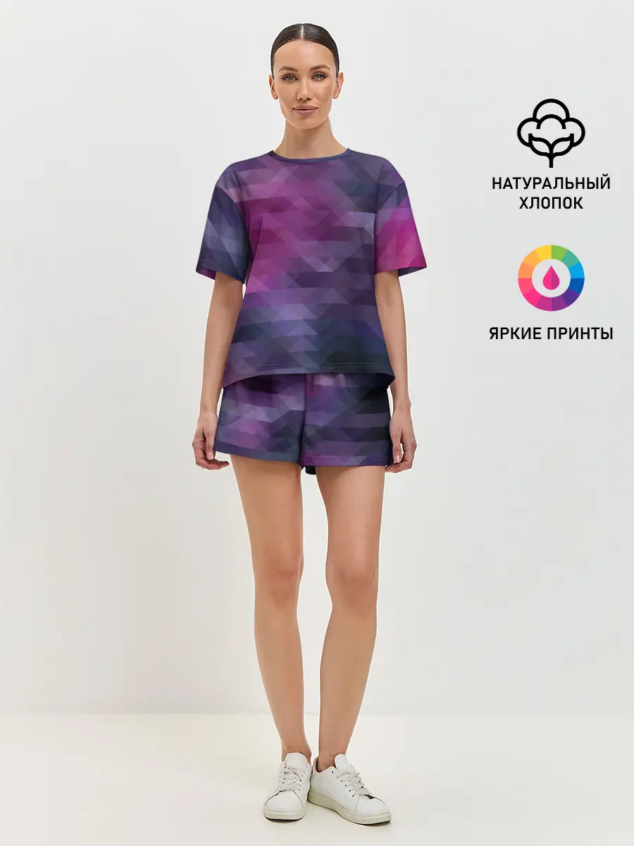 Женская пижама с шортами / Фиолетово-бордовый узор