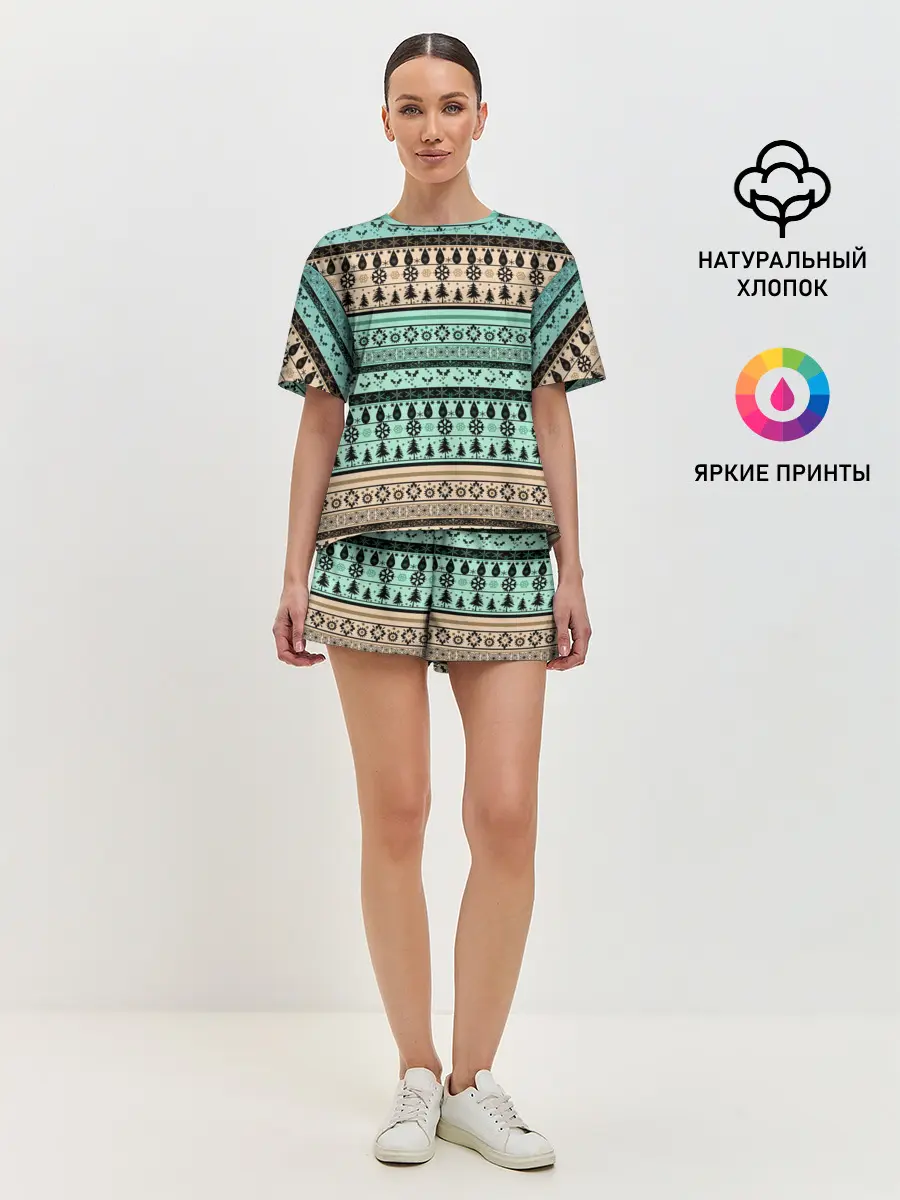 Женская пижама с шортами / Новогодний зимний орнамент