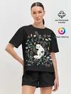 Женская пижама с шортами / Кошечка среди цветов