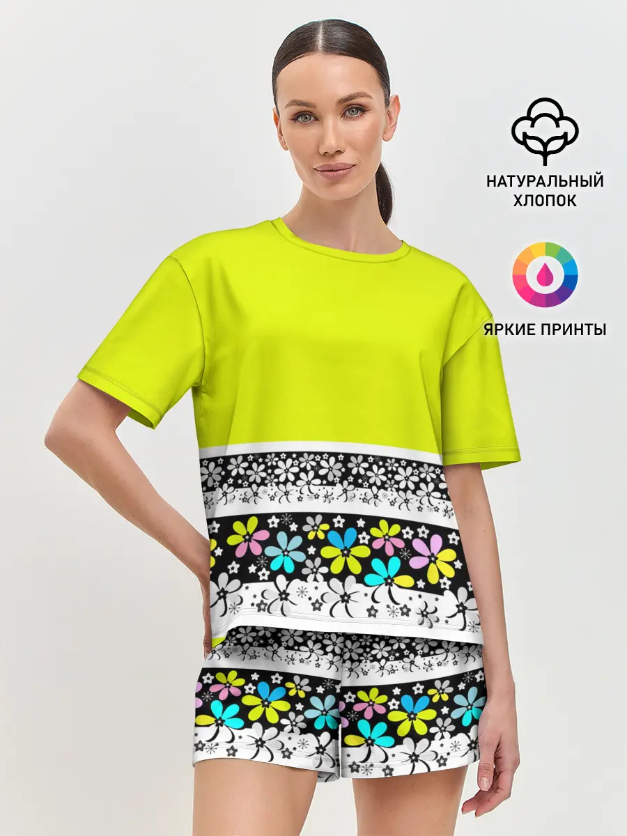 Женская пижама с шортами / Яркий цветочный узор