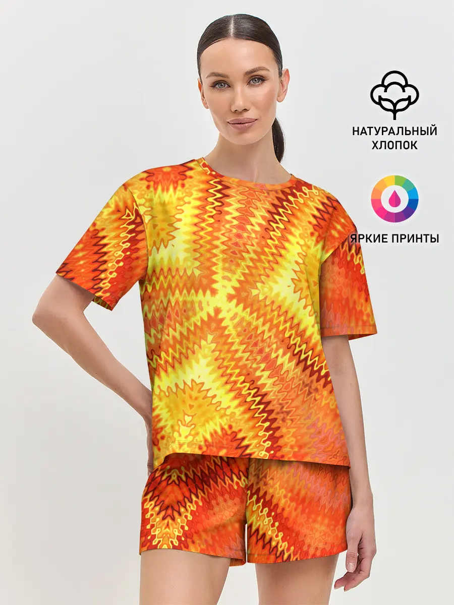 Женская пижама с шортами / Желто-оранжевая абстракция