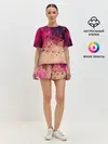 Женская пижама с шортами / Бежево-малиновый абстрактный