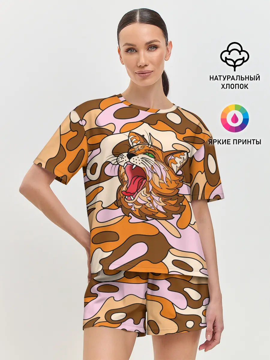 Женская пижама с шортами / Грозный кот