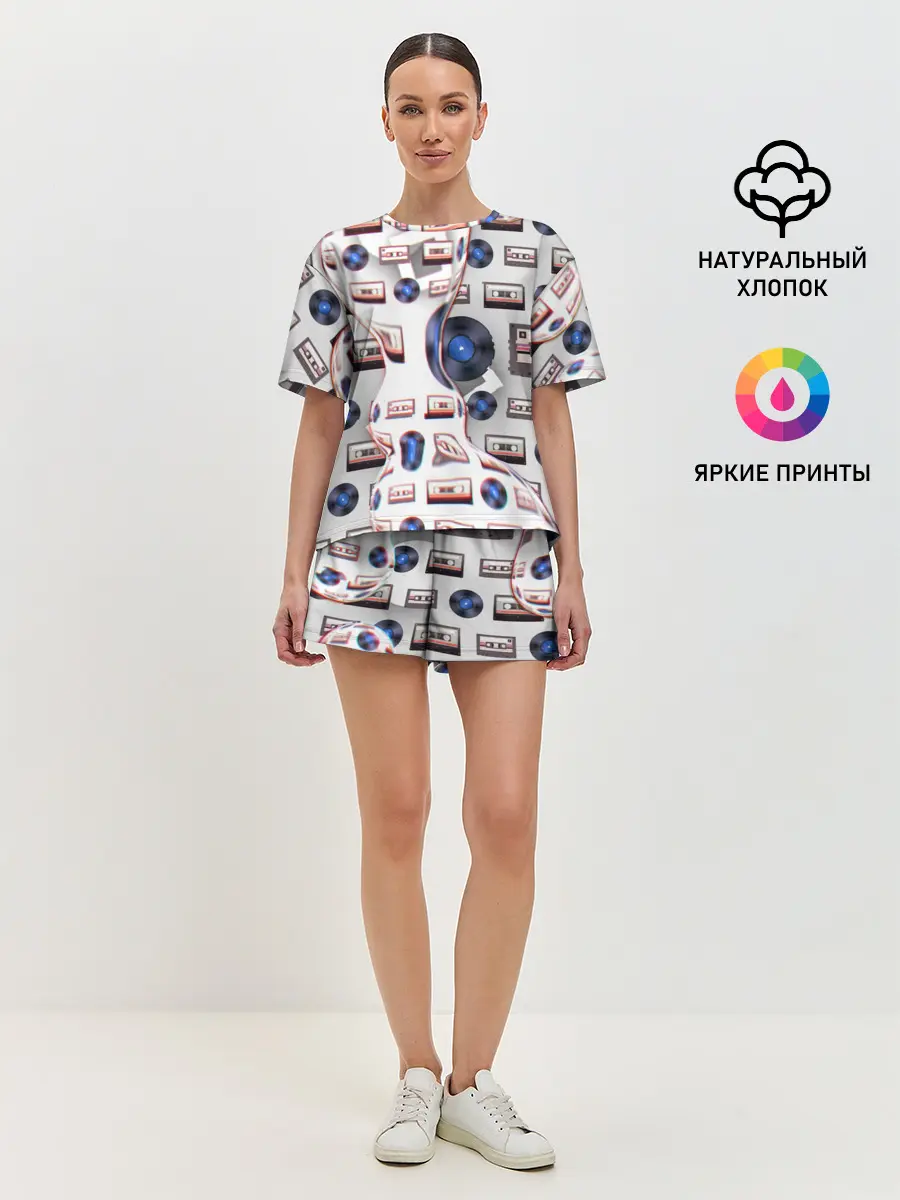 Женская пижама с шортами / дискотека 80