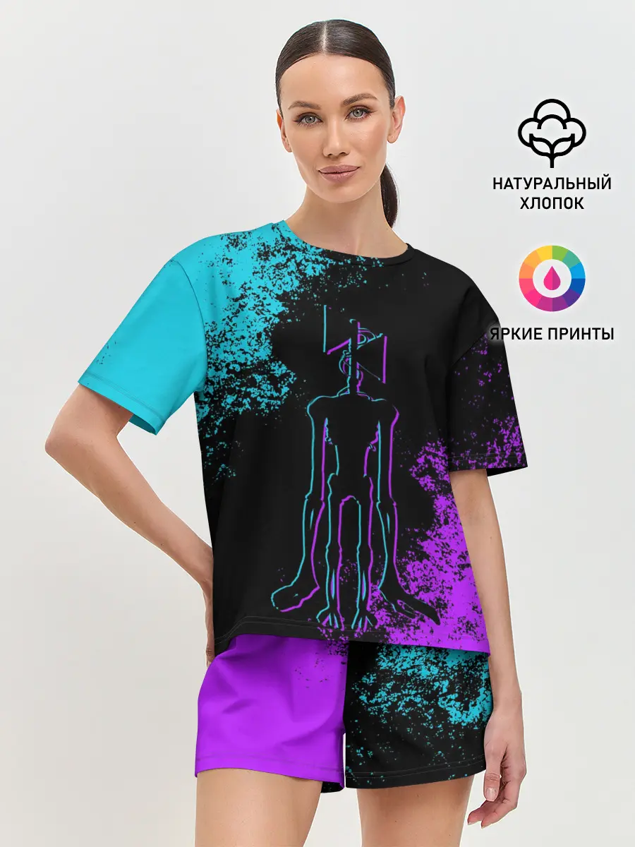 Женская пижама с шортами / НЕОНОВЫЙ СИРЕНОГОЛОВЫЙ