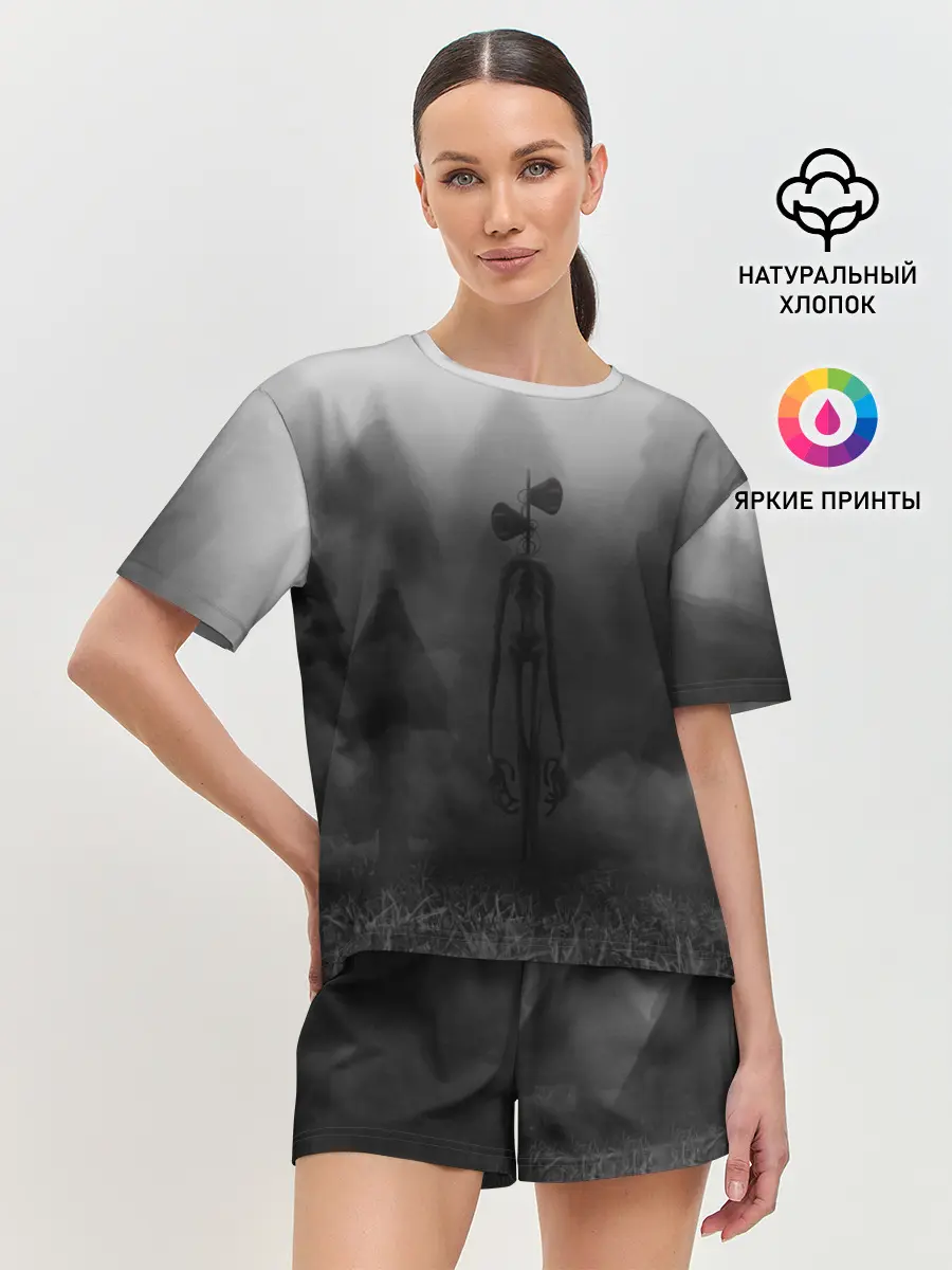 Женская пижама с шортами / СИРЕНОГОЛОВЫЙ / ТУМАННЫЙ ЛЕС