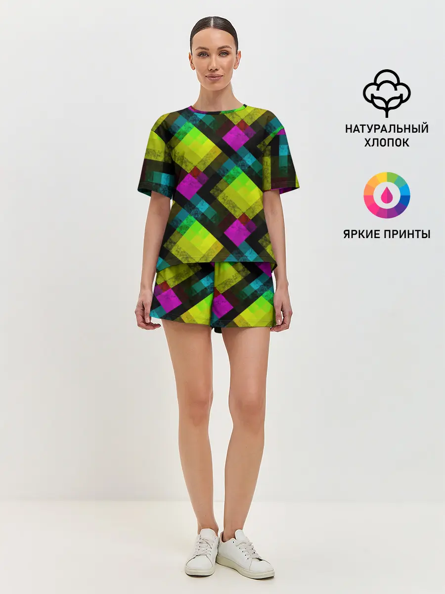 Женская пижама с шортами / Абстрактный разноцветный узор